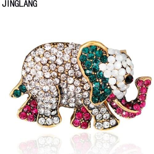 JINGLANG Retro Bronze Color Classic Metal Animal Brooches Pins Rhinestone Elephant Brooches For Men Clothes Decoration Jewelry