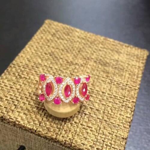 S925 silver Natural red ruby gem ring natural gemstone ring Luxurious big Wide Row crown woman girl wedding gift jewelry