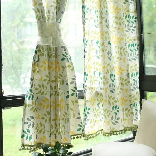Nordic Curtains Short Curtain Bird and Tree Artistic Curtain Half Curtain Rod Short Curtain Half Curtain Curtain Cabinet Curtain