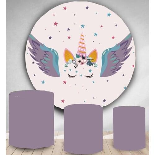 Round Panel circle background unicorn themed wing stars kids Birthday party decor baby shower candy dessert table banner