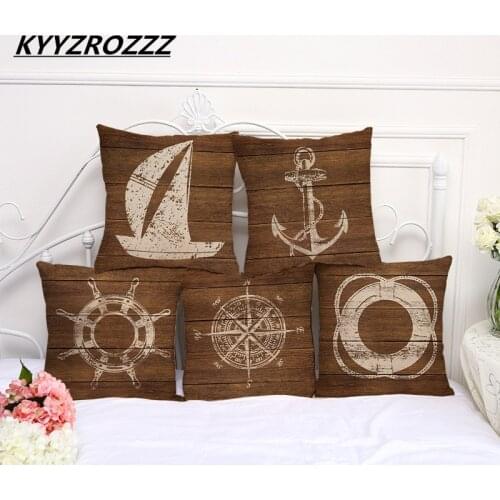 Square 18" Nautical Style Anchor Sailor Sailing Cotton Linen Sofa Decorative Throw Cushion Cover Home Decor Mediterranean