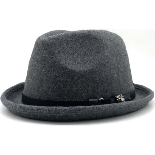 Simple Mens Felt Fedora Hat for Gentleman Winter Autumn Church Roll Up Brim Homburg Dad Jazz Hat