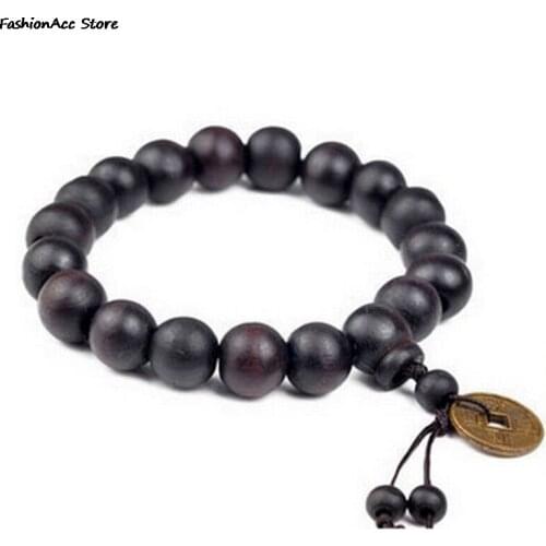 Mens Bracelets Wood Buddha Buddhist Prayer Beads Tibet Mala Charm Lucky Wrist Bracelet