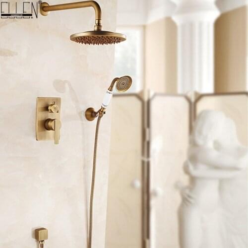 InWall Mounted Shower Set Bath Shower System Antique Bronze Oil Rubble Bronze Finished In-wall Bath Shower Hot and Cold ELS10