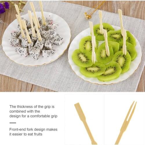 Natural 80Pcs/Set Useful Cocktail Pick Fruit Disposable Forks Bamboo Cake Forks Sooth Surface for Dessert