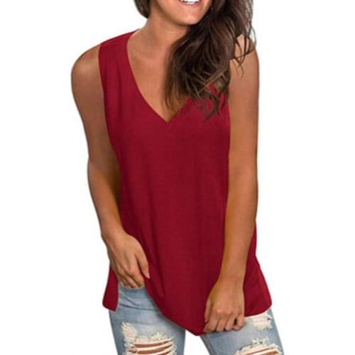 New Women Sleeveless Shirt Vest Solid Color Summer Tank Shirt V Neck Top Female Womens Tops And Blouses Plus Size