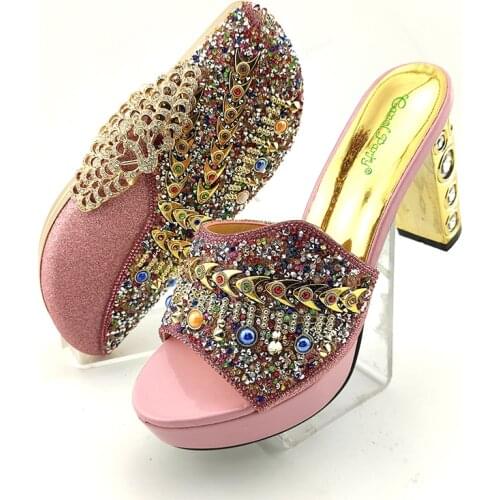 Pink Color New Arrivals INS Hot Selling African Shoes and Bag to Match in Heels Comfortable Shoes Matching Bag for Wedding