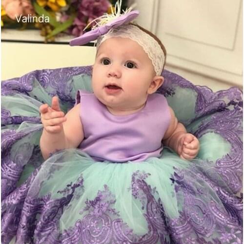 Baby Girl Dresses with Appliques Lace Trim Little Princess Birthday Party Dresses Children Clothing Kids Couture