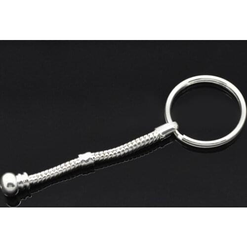 Silver Plated Key Chains & Key Rings Fit European Charm Keychain 7cm(2-3/4"), sold per packet of 5 (B15138)