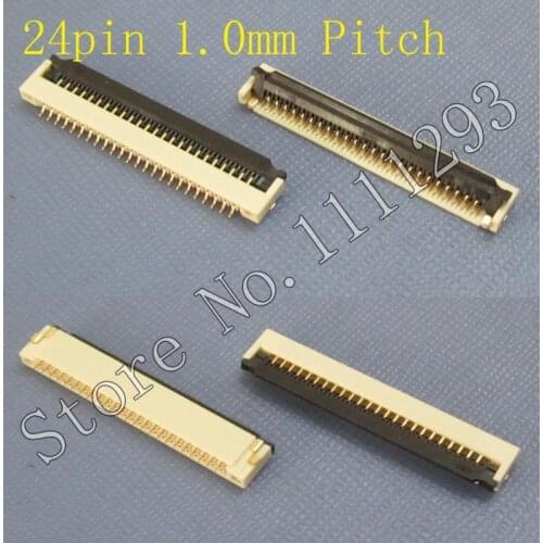 10pcs/lot FPC FFC flat cable connector socket 24pin 1.0mm Pitch for Laptop keyboard interface