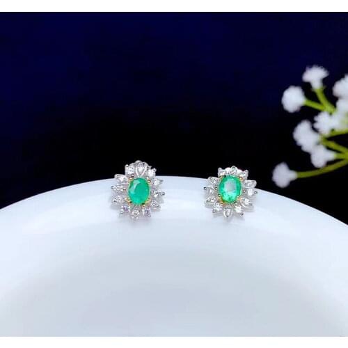 Natural Emerald Stud Earrings For Women 925 Sterling Silver Fine Jewelry Engagement Real Emerald Gemstones Hot sale Certificate