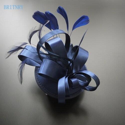 BRITNRY Elegant Wedding Hat 9 Colors Satin Feather Hairpin Bridal Hat Wedding Party Evening Vintage Fascinator Hats