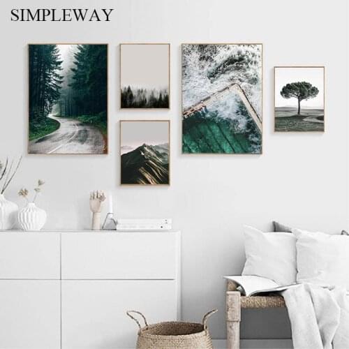 Scandinavian Canvas Poster Nordic Print Mountain Forest Tree Nature Landscape Wall Art Painting Decoration Picture Home Decor