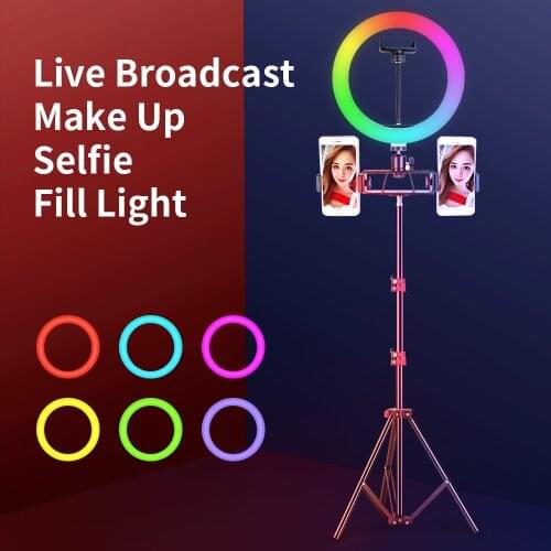 10inch RGB Selfie LED Ring Light With Tripod 3 Phone Clips Colorful Photography Lighting For Vlogging YouTube Tiktok Short Video
