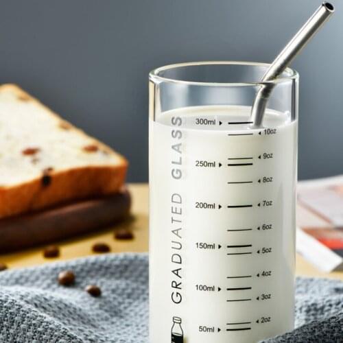 300ml Explosion-proof Childrens Milk Glass Measuring Glass with Tick Water Cup Yogurt Cup Tick Cup Milk Cup Breakfast Cup