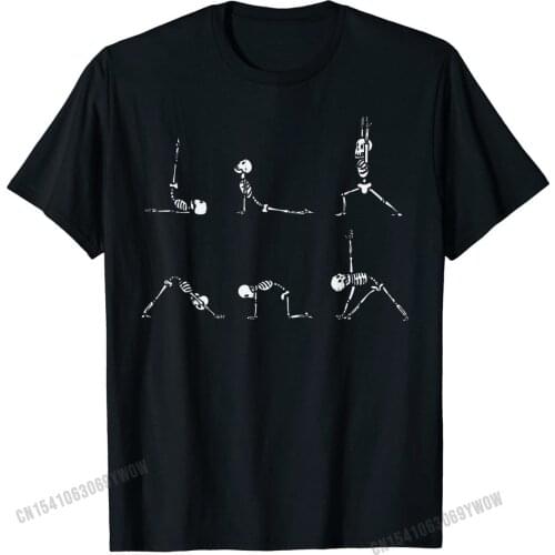 Yoga Skeletons Asana Namaste Funny Meditation Halloween Yogi T-Shirt Family Cotton Men Tops Shirt Fitness Prevailing T Shirt
