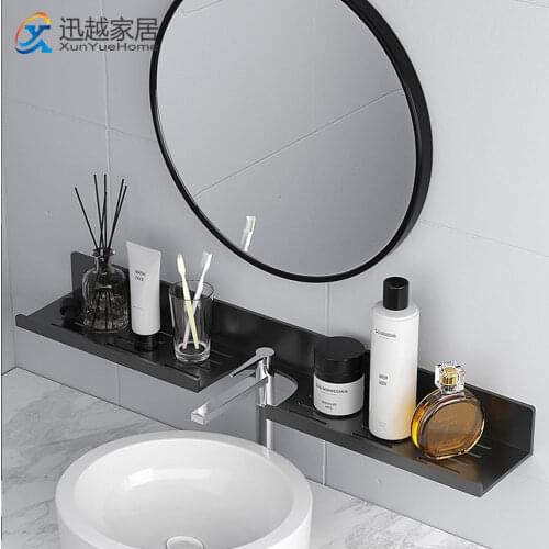 Mirror Front Rack Wall Cosmetic Storage Faucet Shef Black Aluminum Tray Shower Organizer Holder Kitchen Bathroom Accessories