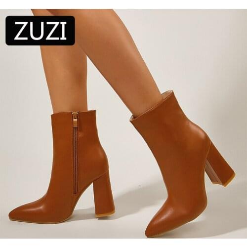 ZUZI 2021 New British Style Short Boots Female Autumn Boots Pointed Thick Heel Chelsea Boots Sexy Snake Print Martn Boots