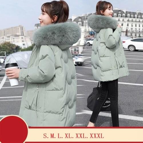 Winter Down Cotton Coats Women Long Winter Jackets Big Fur Collar Hooded Down Jacket Parka Woman Korean Casual Outwear Plus size