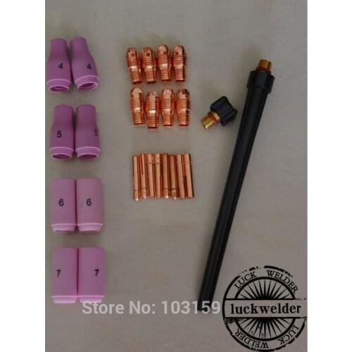 26pcs WP9 Tig Welding Torch Collet Collet Body Alumina Cup Back Cap Fit WP-9 20 25 Series