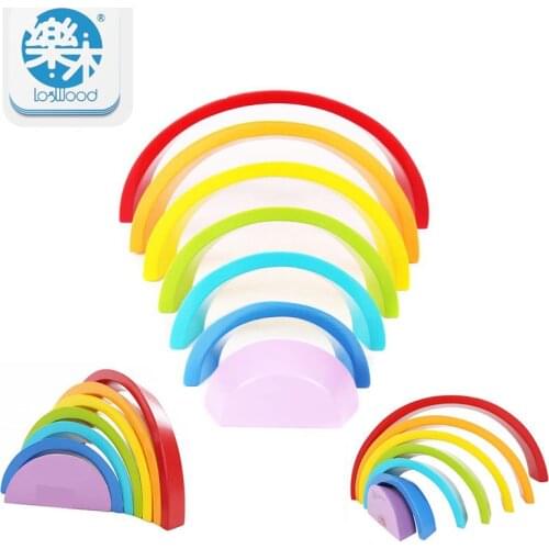 7Pcs/Lot Colorful Wood Rainbow Building Blocks Toys Wooden Blocks Circle Set Baby Colour Sort Play Game Toy Montessori