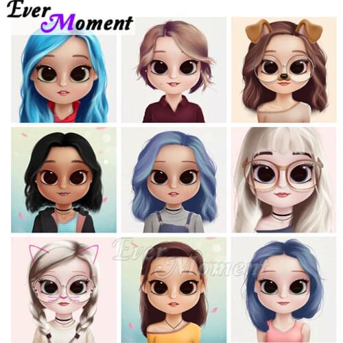 Ever Moment Diamond Painting Cartoon Girl Full Square Resin Drill Wall Decoration Handicraft Gift Paint By Diamond Kits ASF2221