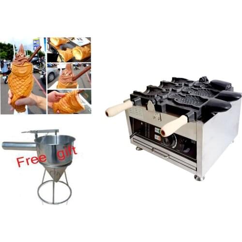 Japanese style Electrec or Gas type Ice cream Taiyaki machine big fish cone Fish Waffle maker 3 pcs / plate