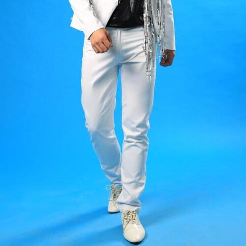 Fashion Male slim Pants White Casual Trousers nightclub singer Male stage performance costume trousers