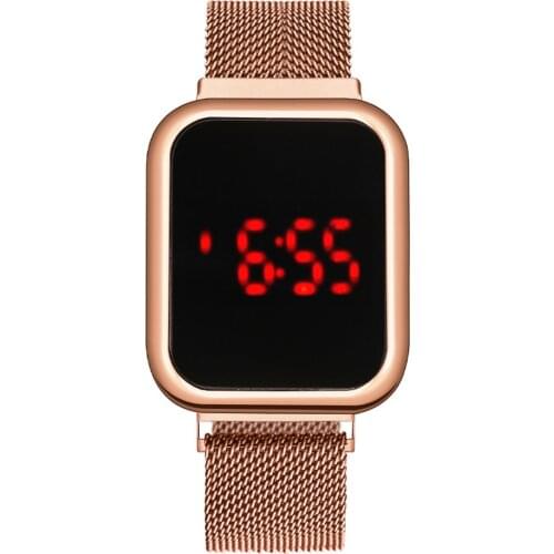 Rose Gold Womens Watches Luxury LED Digital Watch for Women Stainless Steel Wristwatch Ladies Fashion Watch Women Reloj Mujer
