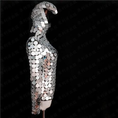 D46 Female sexy silver mirror dress party wears bodysuit mirror stage costume singer perform outfits dj jumpsuit bar clothing dj