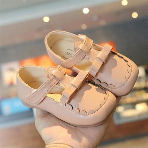 Hot Toddlers Girls Leather Shoes Childrens Sweet Flats Princess Bow-knot With T-strap Baby Fashion Soft bottom Princess Shoes