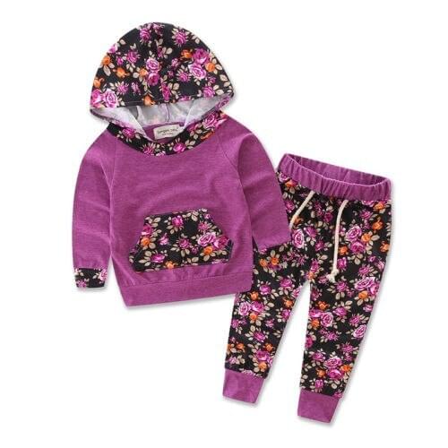 Baby Girls Floral Hoodie Sweatshirt+ Floral Pant Set Leggings 2 Piece Outfits Size 0-24M