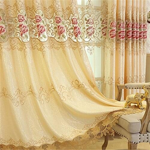 European Luxury Gold Embroidered Curtains for Bedroom Living Room Window High End Peony Tulle Curtain
