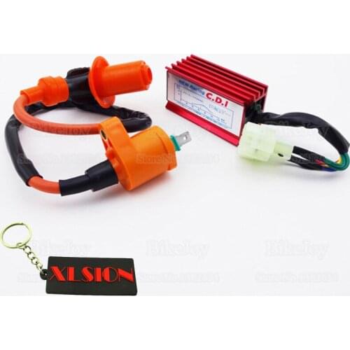 Performance 6 Pin Racing AC CDI Box Red + Ignition Coil for GY6 50cc 70cc 110cc 125cc 150cc Moped Scooter ATV Go Kart Motorcycle