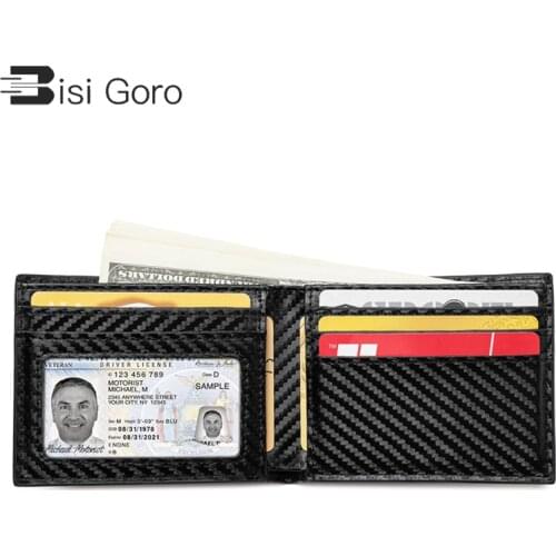 BISI GORO Carbon Fiber Pattern Smart Wallet RFID Money Bag Slim Wallet For Men Purse Carteira High Quality Credit Card Holder