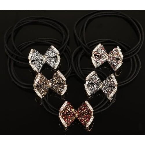 Colorful Bow Pearl Elastic Hair Bands High Elastic Rubber Band Glitter Rhinestone Flower Headwear Scrunchies Hair Ties Wholesale