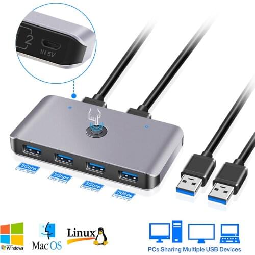 USB KVM Switch USB 3.0 2.0 Switcher for Xiaomi Mi Box Keyboard Mouse Printer Monitor 2 PCs Sharing 4 Devices USB Switch