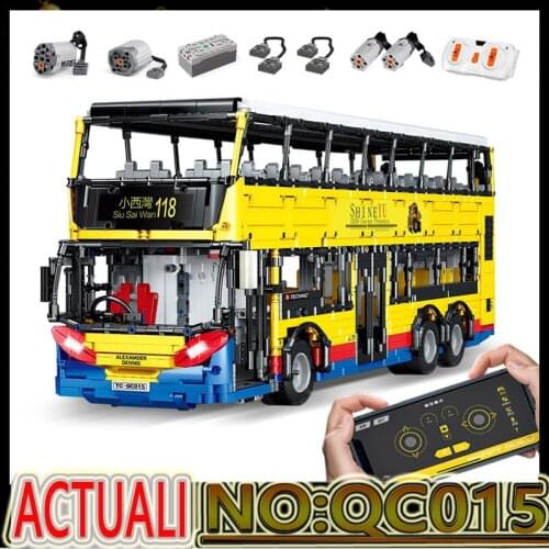 Hot QC015 High-Tech Car Model MOC APP RC TransBus Enviro 500 Set Assembly Motorized Car Building Blocks Kid Birthday Gift