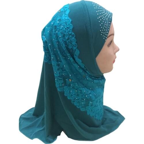 Muslim Girls Lace Hijab Islamic Child Headscarf Hat School Headwear Ramadan Neck Cover Headwrap Cap Arab Children Prayer Hats
