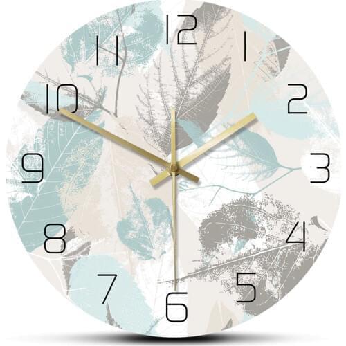 Fresh Leaves Plant Pattern Modern Wall Clock Silent Non-ticking Clock Nordic Wall Watch Tropical Plants Green Botanical Wall Art
