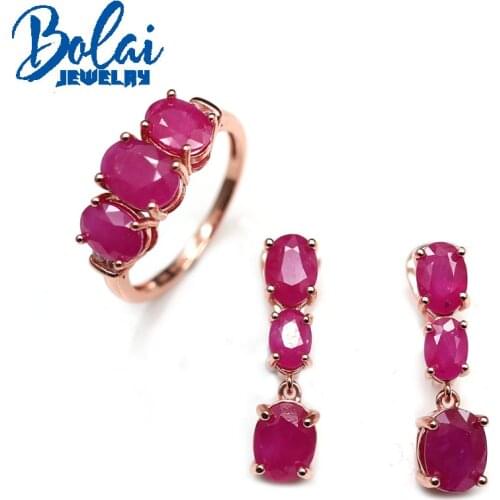 Natural ruby jewelry set 925 sterling silver ring earrings simple luxury design the perfect anniversary gift for your loved one