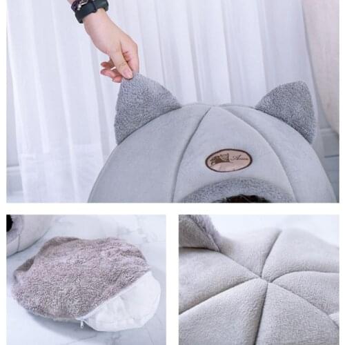 2021 New Cute Foldable Cat Bed Nest Indoor Dog House Removable Semi-closed Mattress Cage