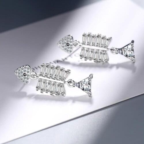 Utimtree New FishBone Drop Earrings Personalized 925 sterling silver Zircon Stone Earring For Women Fashion brincos Jewelry