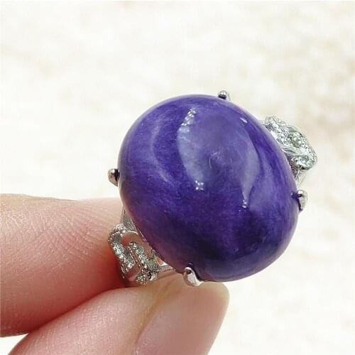 Genuine Natural Purple Charoite Adjustable Ring 17x13mm Gemstone Russia 925 Sterling Silver Fashion Ring AAAAAA
