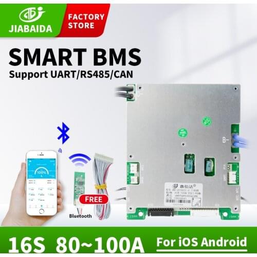 JBD 48V 16S BMS Board Bluetooth For Lifepo4 Battery 100A 80A 60A Smart Same Port Balance With Uart RS485
