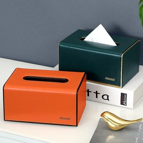 Simple Fashion Art Living Room Office Decoration Leather Rectangular Orange Blue Green Tissue Box