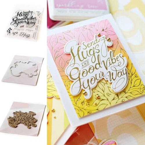 HUGS AND GOOD VIBES METAL Cutting Dies Stamps Hot Foil Scrapbooking Make Photo Album Card DIY Paper Embossing Craft Supplies