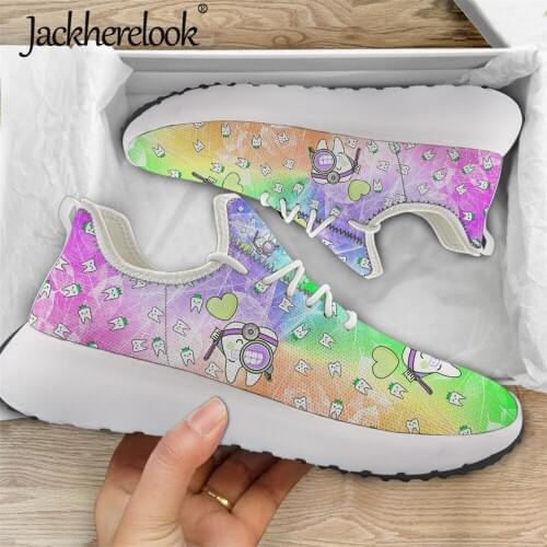 Jackherelook Cute Dental Shoes Sneakers Cartoon Teeth/Dentist Fairy Print Breathable Mesh Flat Footwear Zapatos de Mujer Zapatos
