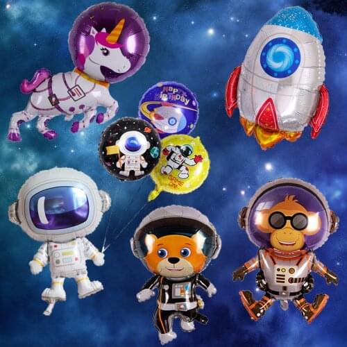 Rocket Astros Balloon Birthday Astronaut Spaceship Aluminum Film Cartoon Sci-Fi Space Anime Theme Party Decoration