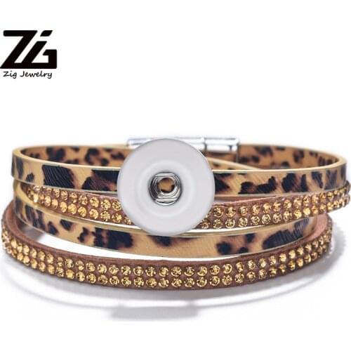 ZG 2020 New 18mm Snap Button Bracelets Wrap Multilayer Bohemian Leopard Leather Bracelets For Women Jewelry